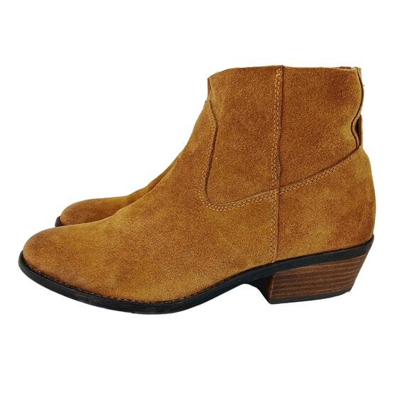 Dolce Vita SZ 9 Suede Booties Caramel Camel Brown Pull On Style 1 1/2" Heel - Picture 6 of 9
